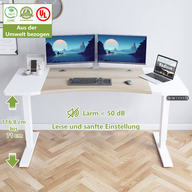 63" x 30" Premium Dual Motor Height Adjustable Standing Desk, Brown or White