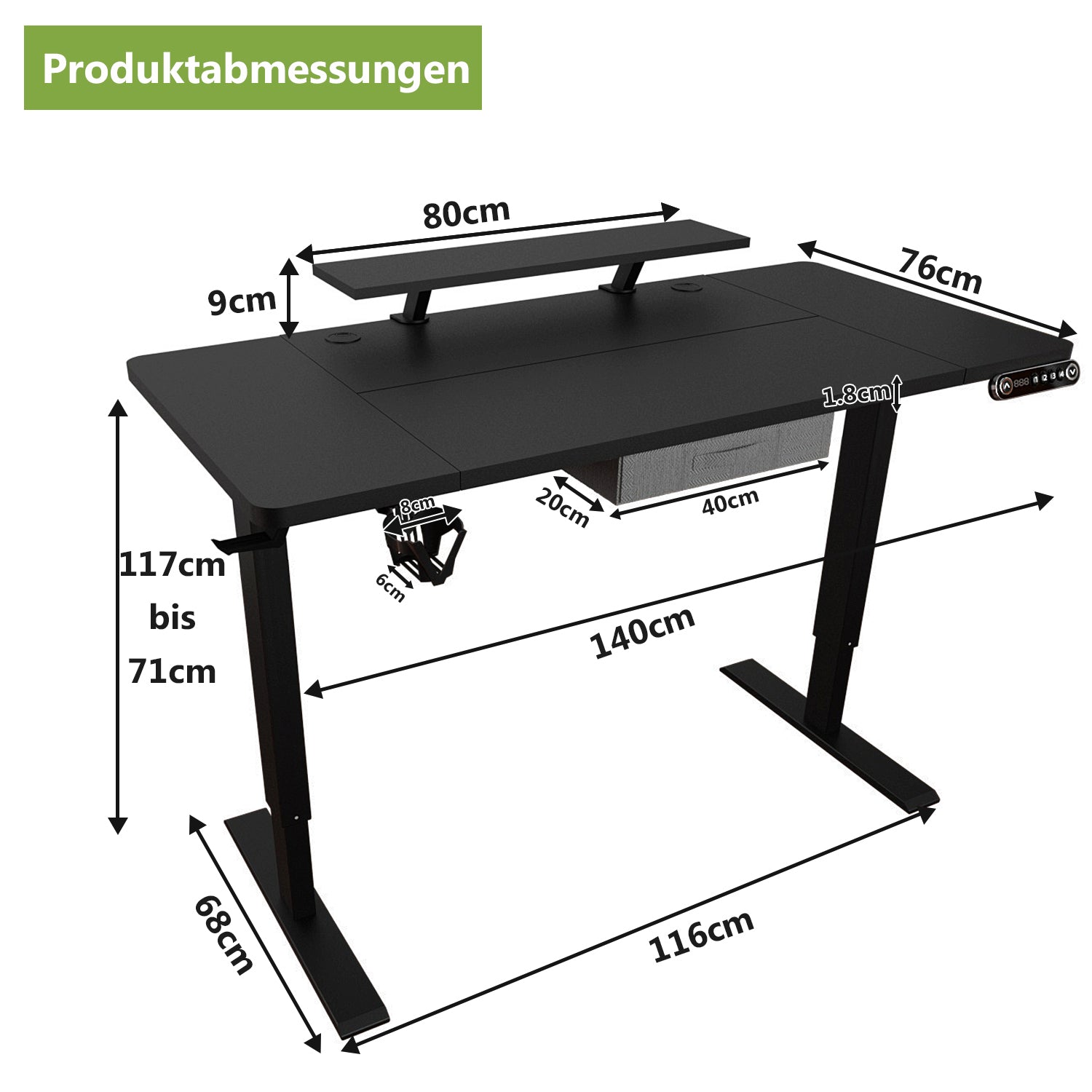 55" x 30" Height Adjustable Electric Sit and Stand for Home&Office with Monitor Stand and Drawer