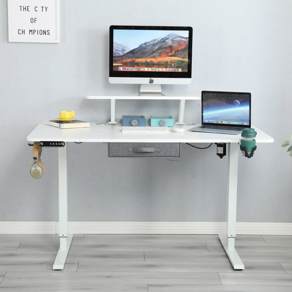 55" x 30" Height Adjustable Electric Sit and Stand for Home&Office with Monitor Stand and Drawer