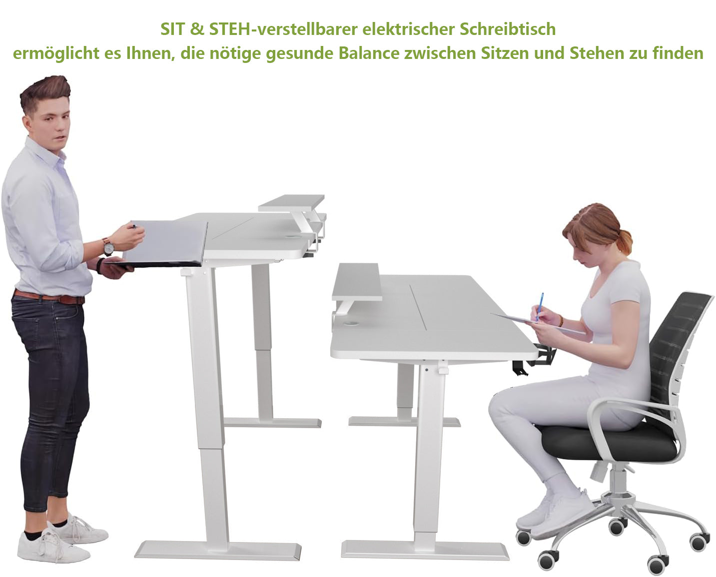 55" x 30" Height Adjustable Electric Sit and Stand for Home&Office with Monitor Stand and Drawer