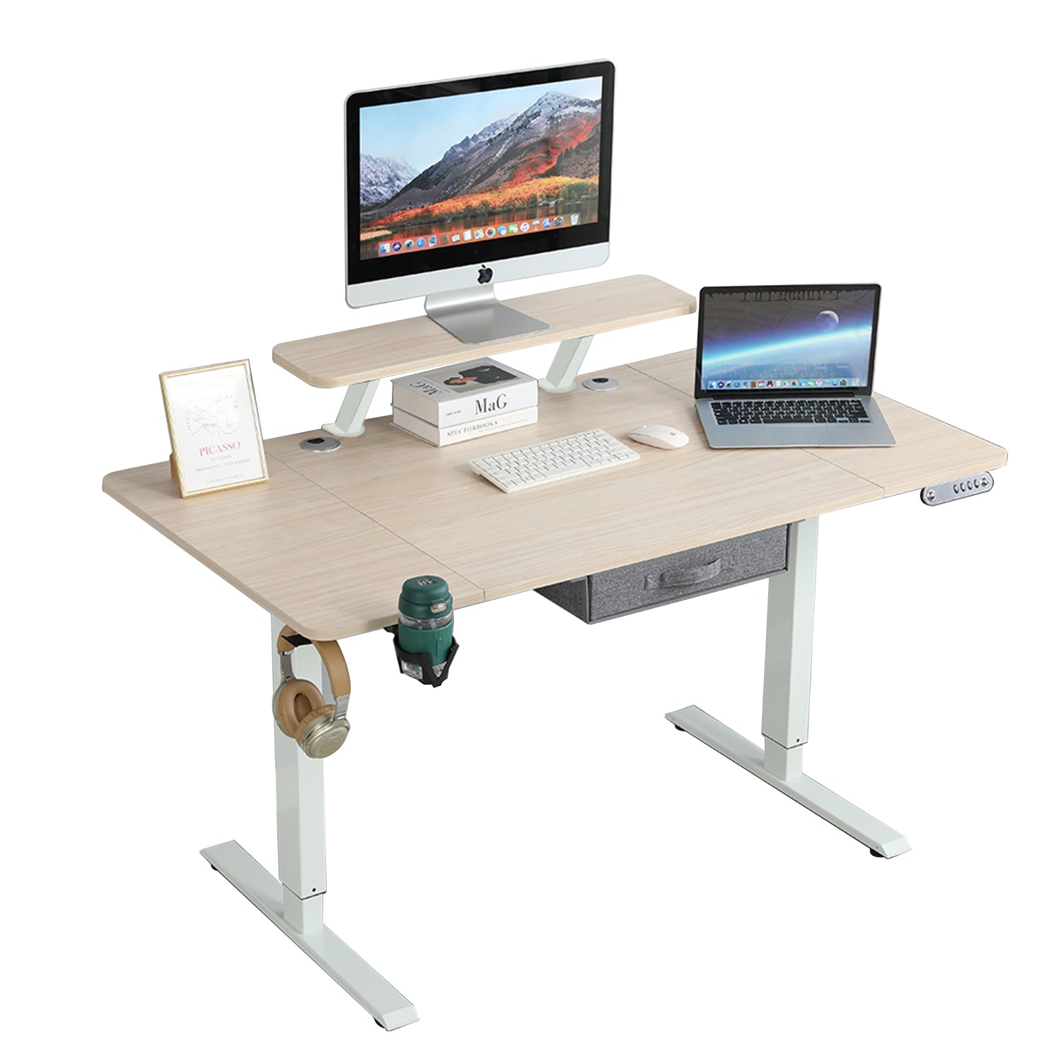 55" x 30" Height Adjustable Electric Sit and Stand for Home&Office with Monitor Stand and Drawer