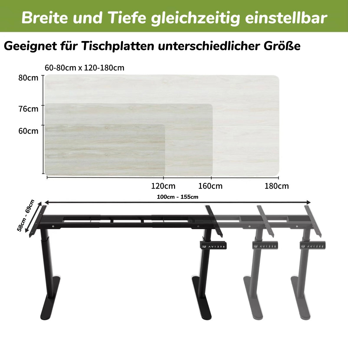 44" x 22.6" Premium Dual Motor Height Adjustable Standing Desk Frame with Wheels, Black or White