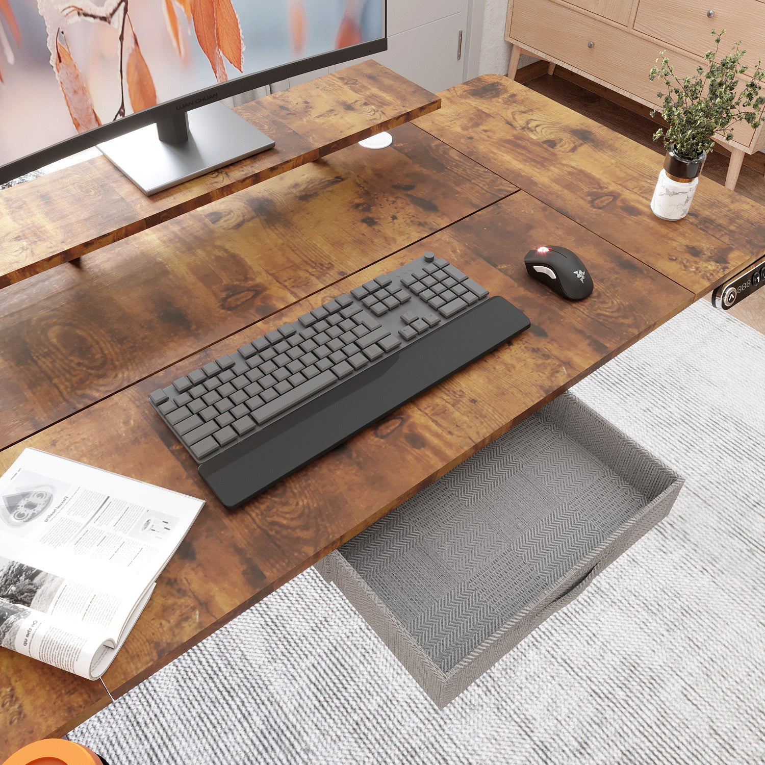 55" x 30" Height Adjustable Electric Sit and Stand for Home&Office with Monitor Stand and Drawer
