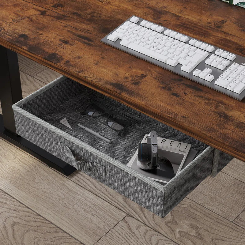 63" x 30" L-Shaped Standing Desk Adjustable Electric Sit and Stand for Home & Office with Monitor Stand and Drawer, Oak