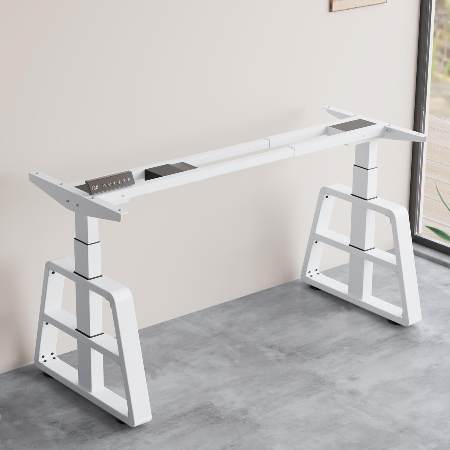 Hilodesk Stehpultgestell mit zwei Motoren und Höhenverstellung, verstellbare Schreibtischbeine mit USB-Ladeanschlüssen, exquisite trapezförmige Beine