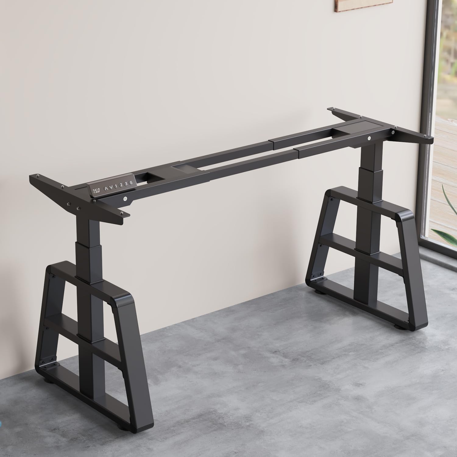 Hilodesk Stehpultgestell mit zwei Motoren und Höhenverstellung, verstellbare Schreibtischbeine mit USB-Ladeanschlüssen, exquisite trapezförmige Beine