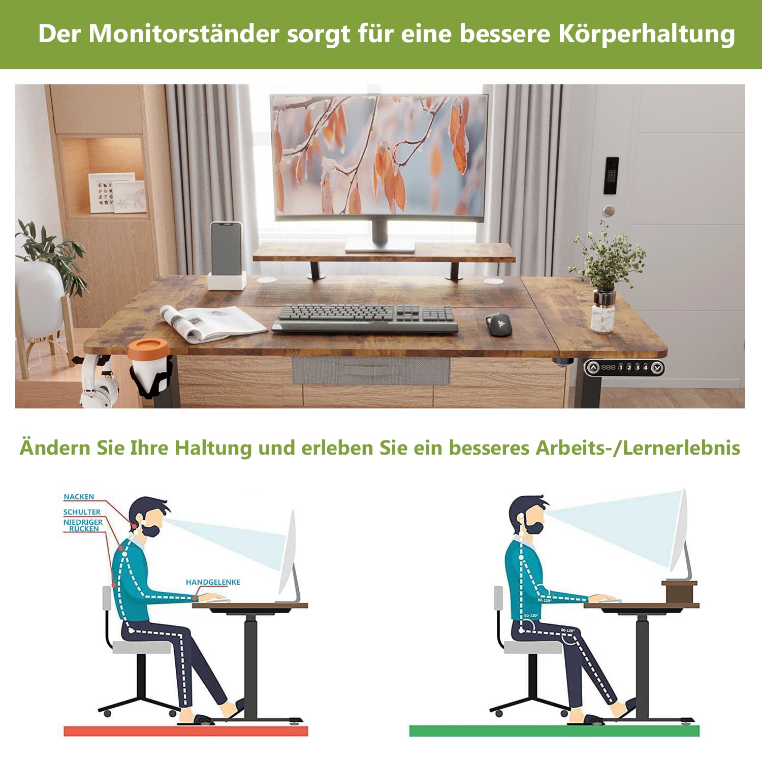 55" x 30" Height Adjustable Electric Sit and Stand for Home&Office with Monitor Stand and Drawer