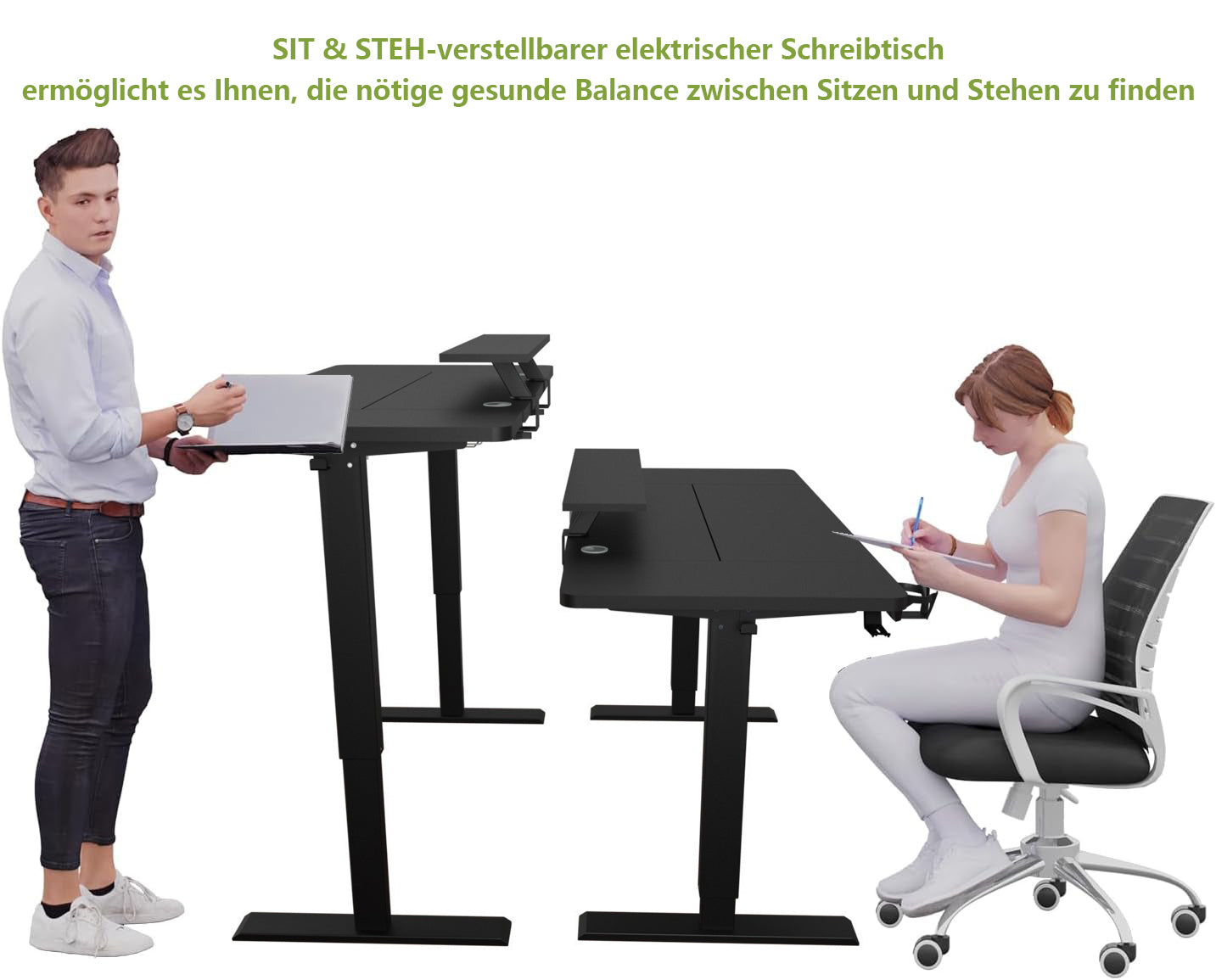 55" x 30" Height Adjustable Electric Sit and Stand for Home&Office with Monitor Stand and Drawer