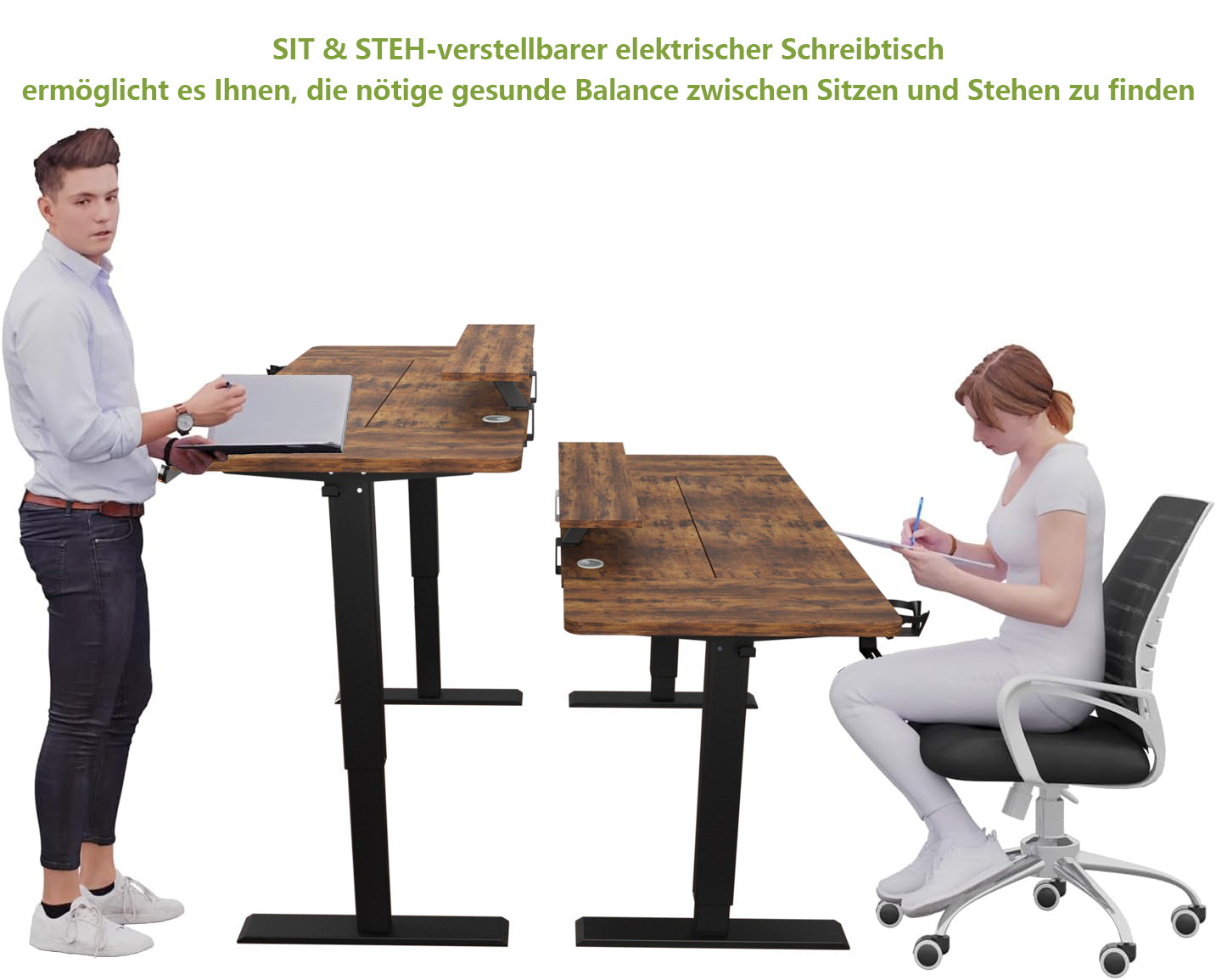55" x 30" Height Adjustable Electric Sit and Stand for Home&Office with Monitor Stand and Drawer