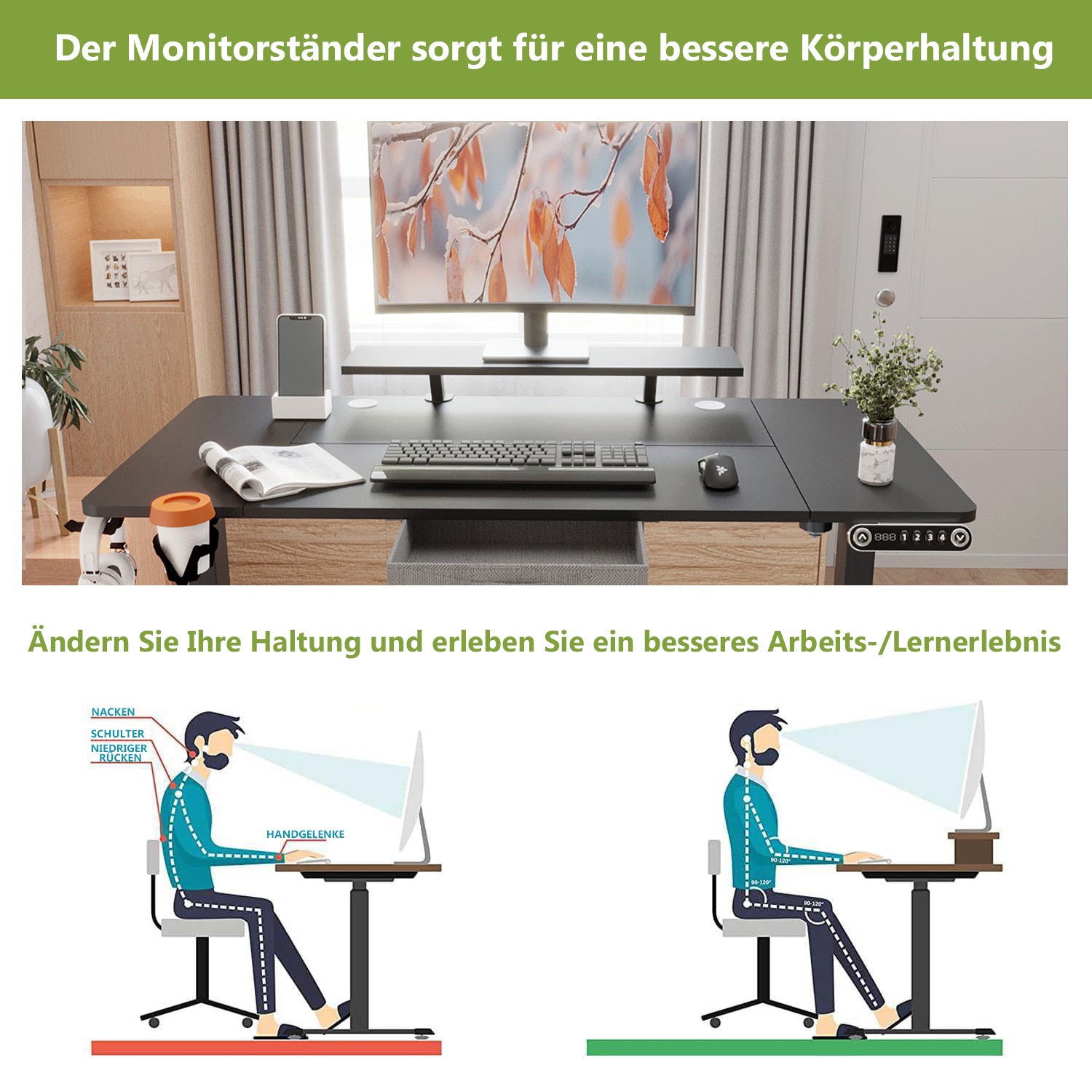 55" x 30" Height Adjustable Electric Sit and Stand for Home&Office with Monitor Stand and Drawer