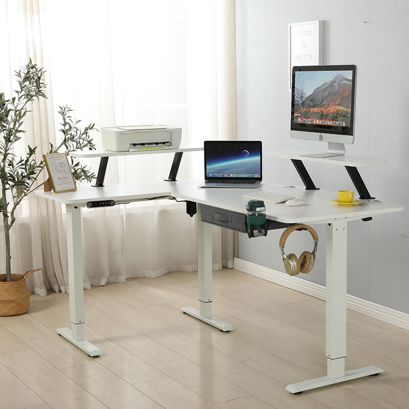 63" x 30" L-Shaped Standing Desk Adjustable Electric Sit and Stand for Home & Office with Monitor Stand and Drawer, Oak