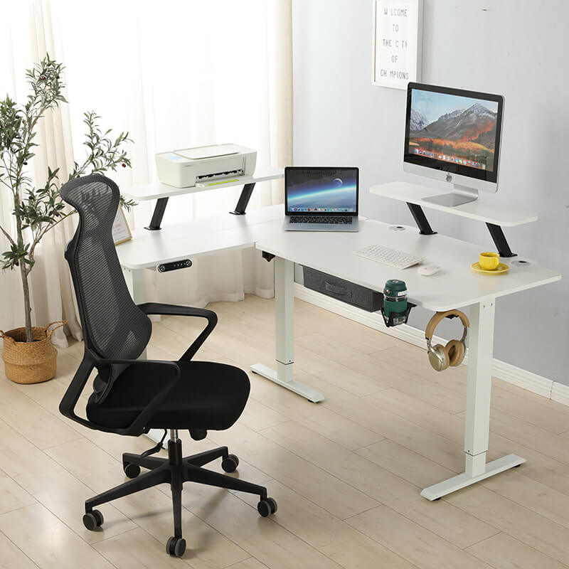 63" x 30" L-Shaped Standing Desk Adjustable Electric Sit and Stand for Home & Office with Monitor Stand and Drawer, Oak