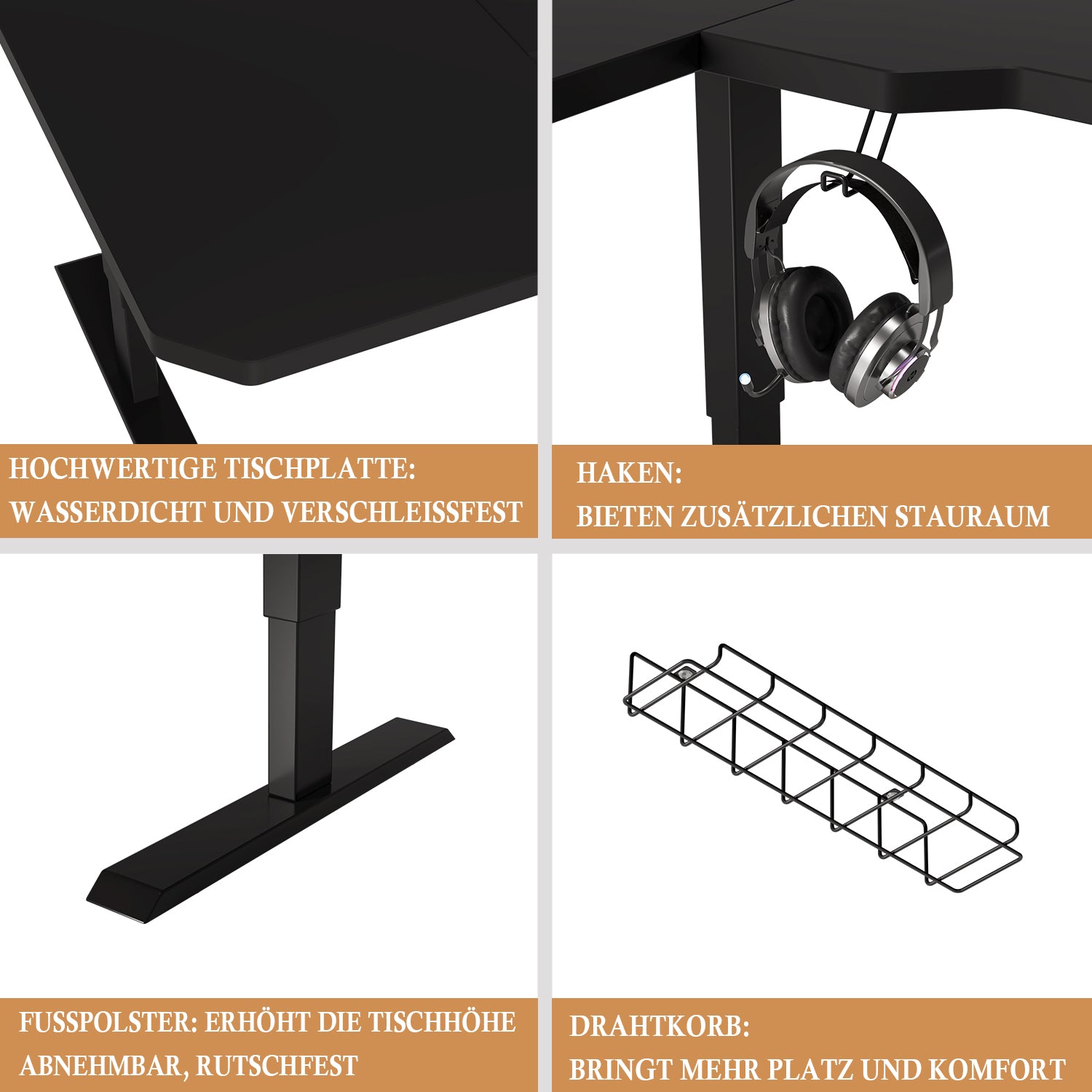 150 x 100cm Schreibtisch Höhenverstellbar Elektrisch, L-förmiger Stehpult, Rollen, Rustikales Braun, Schwarz, Helle Eiche