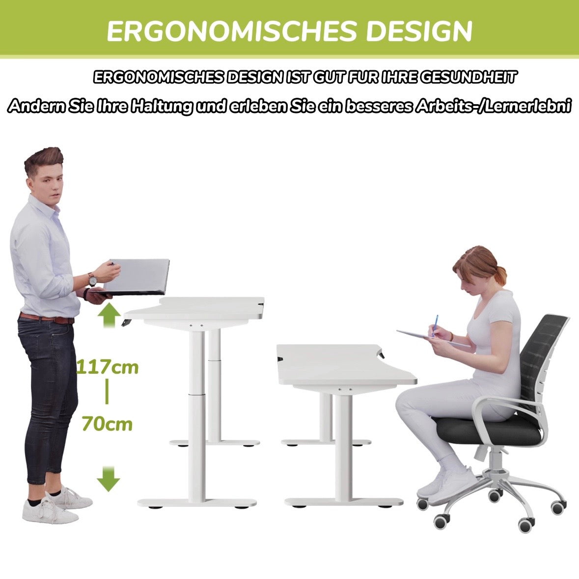 44" x 22.6" Premium Dual Motor Height Adjustable Standing Desk Frame with Wheels, Black or White