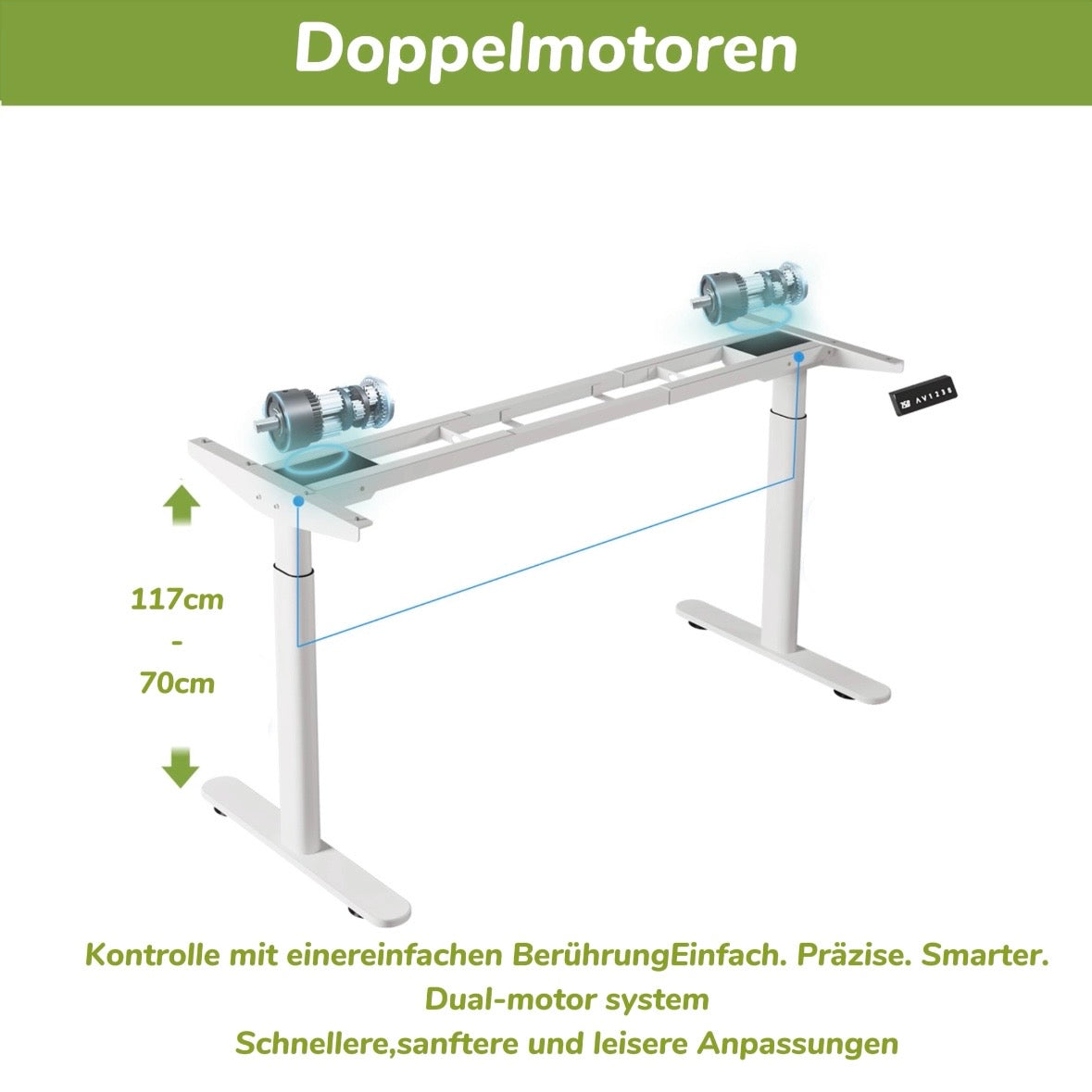 44" x 22.6" Premium Dual Motor Height Adjustable Standing Desk Frame with Wheels, Black or White