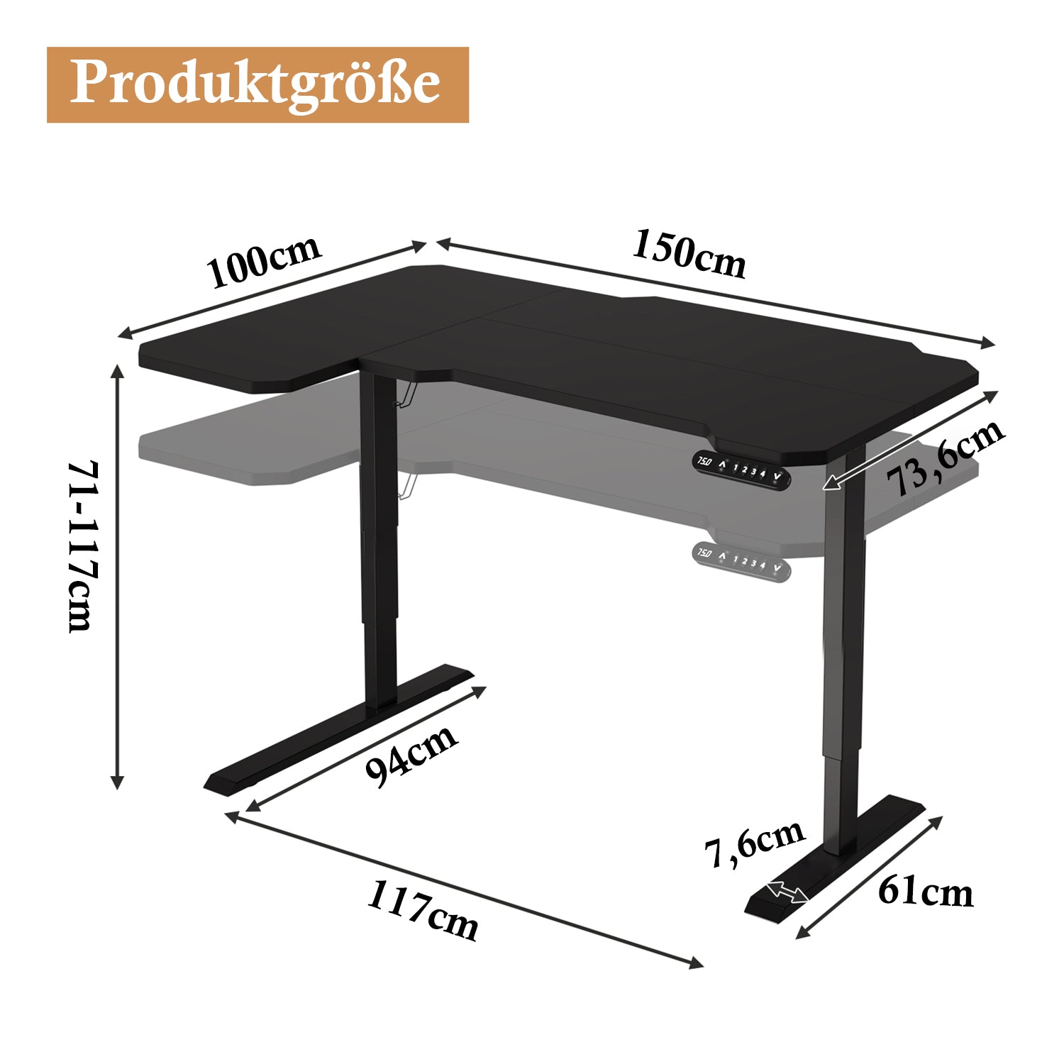 59" x 24"  L-Shaped Standing Desk Adjustable Electric Sit and Stand for Home & Office with Wheels, Brown, Black, Oak