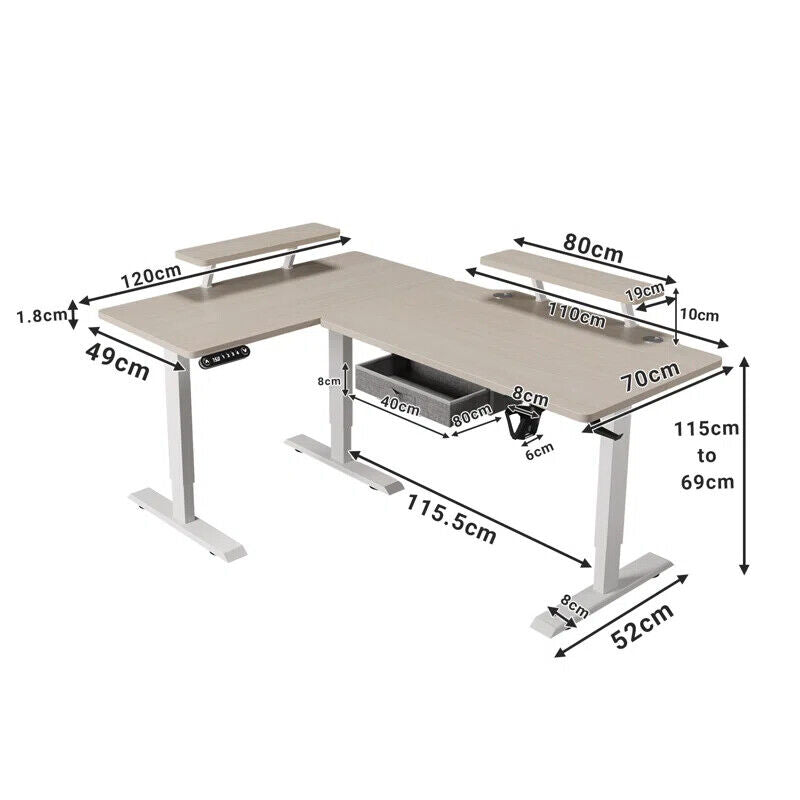 63" x 30" L-Shaped Standing Desk Adjustable Electric Sit and Stand for Home & Office with Monitor Stand and Drawer, Oak