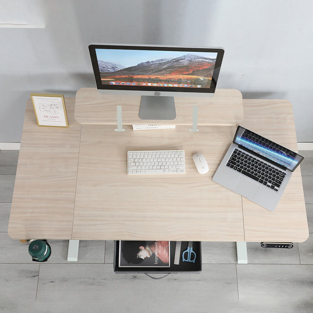 55" x 30" Height Adjustable Electric Sit and Stand for Home&Office with Monitor Stand and Drawer