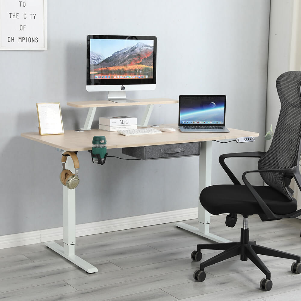 55" x 30" Height Adjustable Electric Sit and Stand for Home&Office with Monitor Stand and Drawer